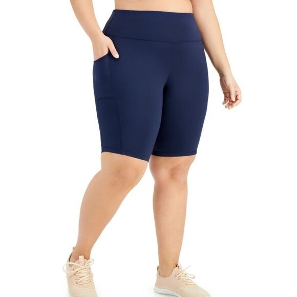 ID Ideology Women's Pull On Bicycle Shorts Blue, two side pockets - Picture 2 of 9